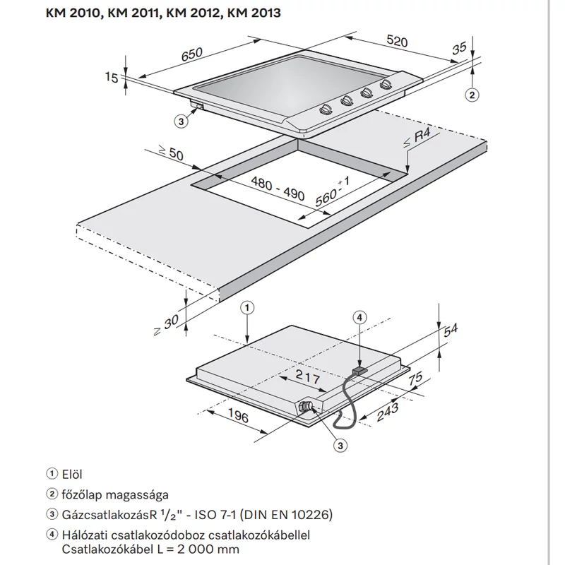 MIELE Beépíthető Gázlap KM2010